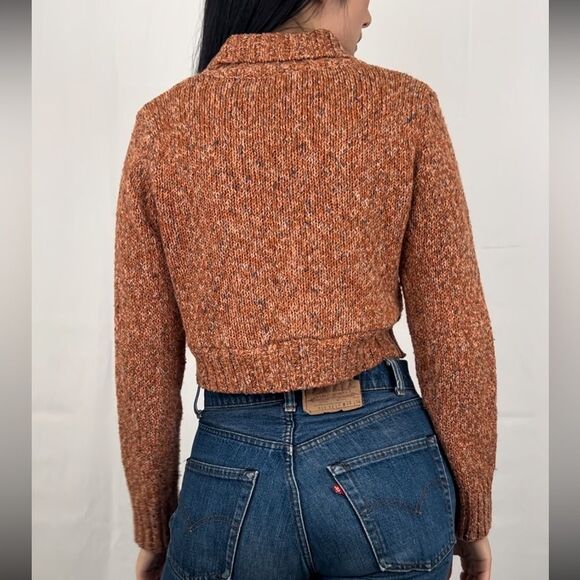 Y2K Orange Mixed Thread Cropped Collared Sweater - Picture 2 of 11